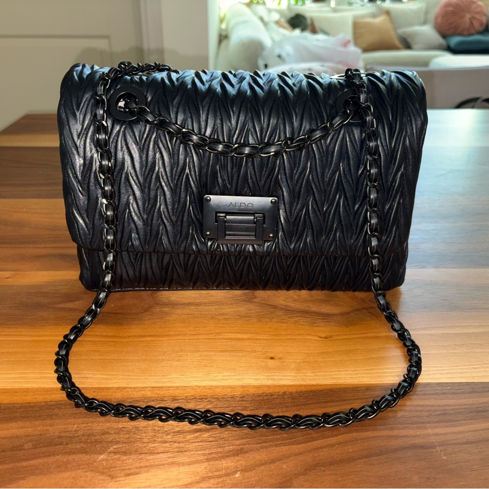 Aldo Black Quilted Crossbody Bag with Chain Strap